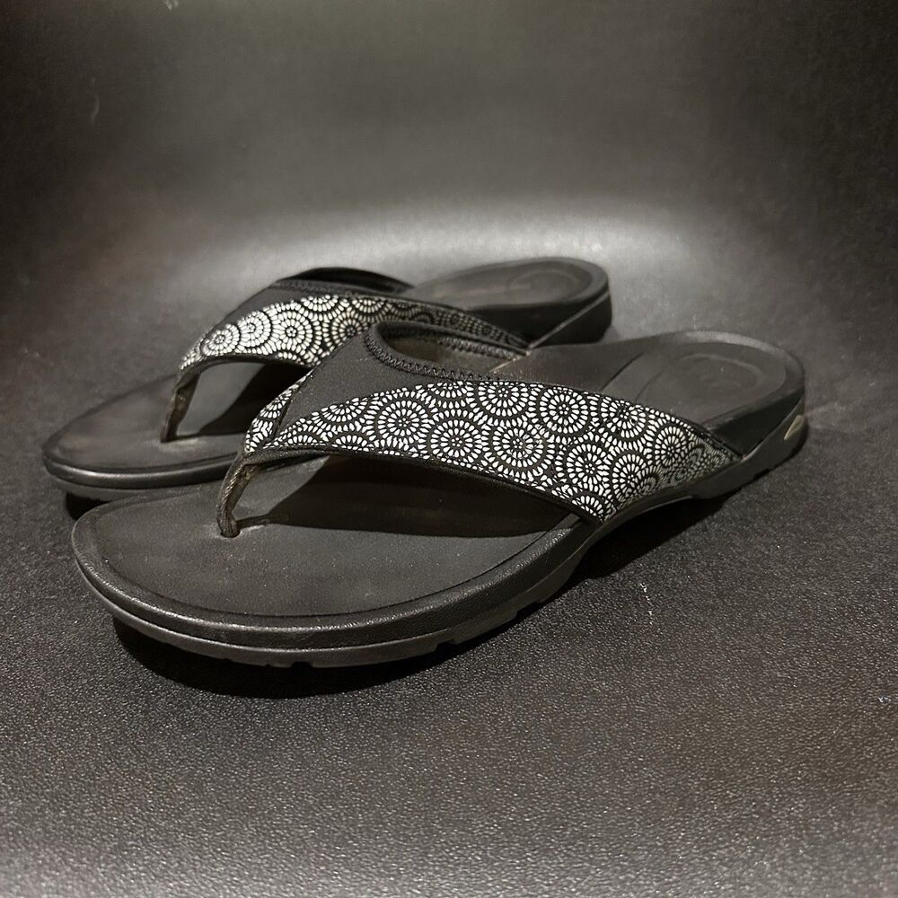 ABEO Black/Gray Geometric Thong Sandals Cushioned Comfort Slip-On US 9